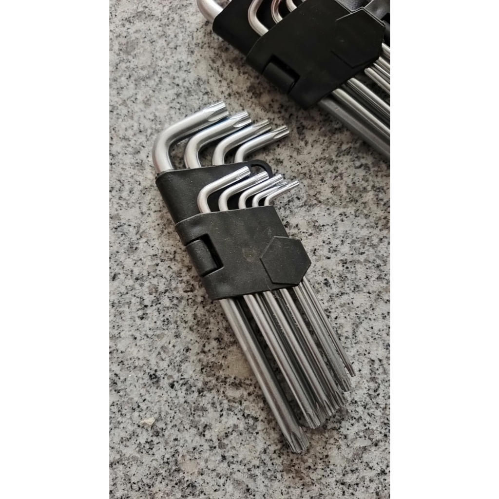 🔥[พร้อมส่ง] ชุดประแจหัวดาวมีรู (Security Torx) 9 ชิ้น ไซส์ T10-T50 รุ่นยาวพิเศษ เหล็กแข็ง ขันน็อตกันขโมยได้ (ประแจแอลหัว