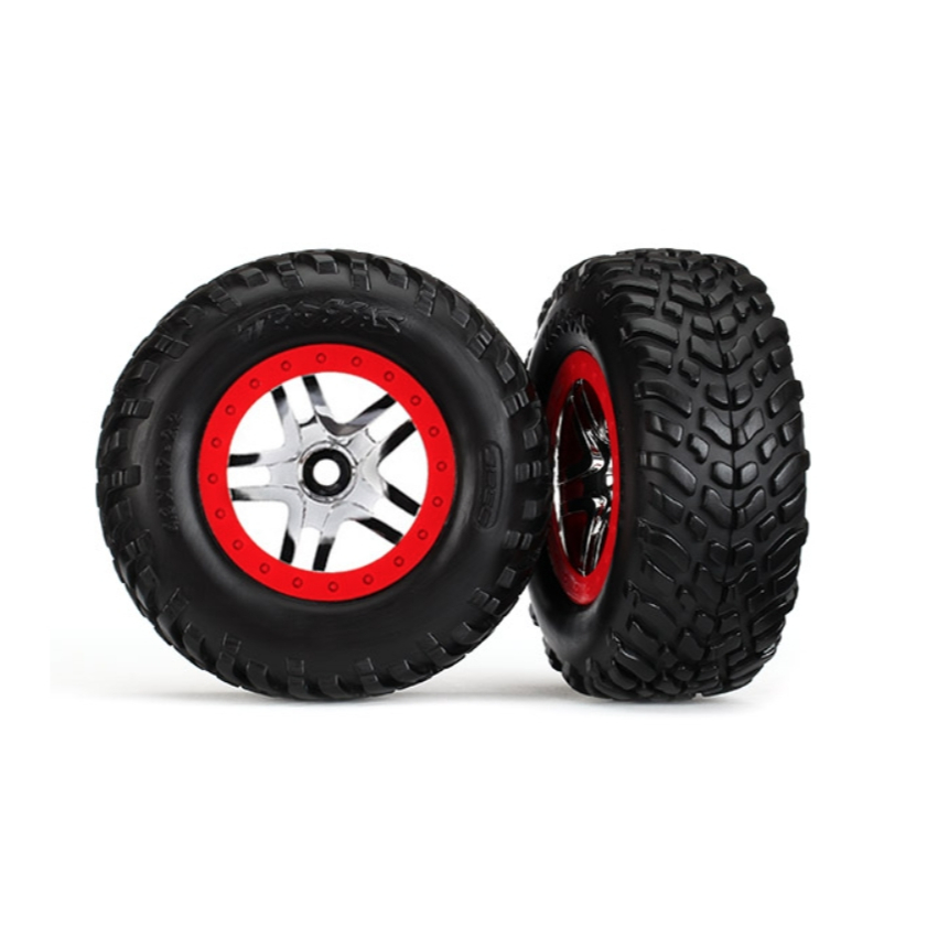TRAXXAS 6891 Chrome & Red Wheels w/ SCT Tires (2)