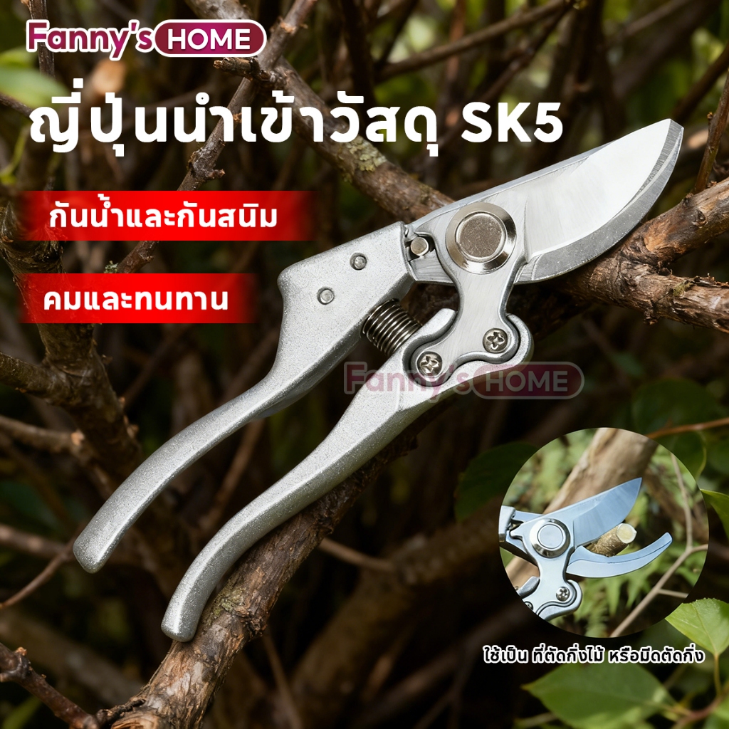 กรรไกรตัดกิ่งไม้ กรรไกรตัดหญ้า เหล็ก SK5 แบบสปริง แต่งสวน กรรไกรตัดกิ่ง เครื่องมือจัดทำสวน งานDIY ง่ายต่อการใช้