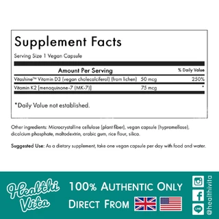 Swanson Vitamins D3 & K2 - 2,000 IU & 75 mcg/60 Vegan Caps ❌MFG.10/25