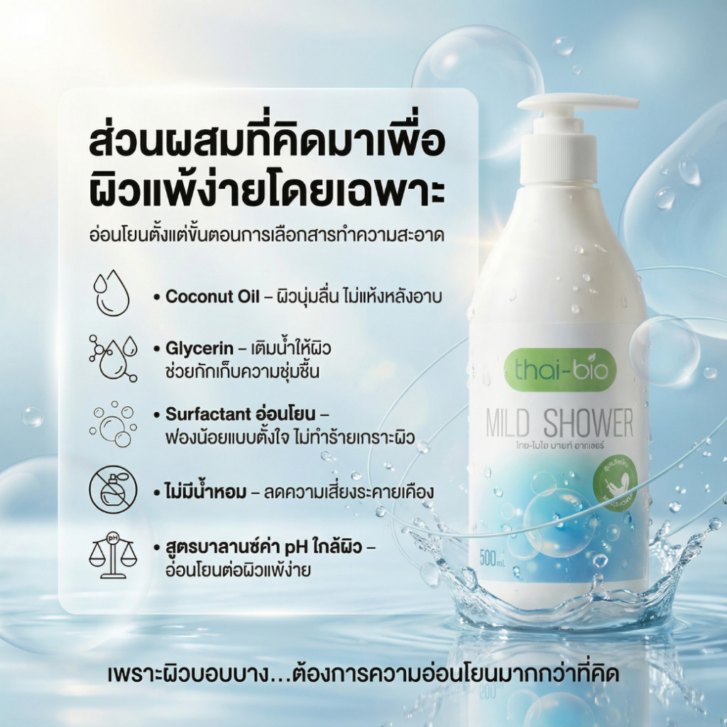 สบู่สะเก็ดเงิน Thai-Bio 500ml สูตรอ่อนโยน ลดลอก คัน ผิวแพ้ง่าย ไม่มีสารเคมี ไม่มีสเตียรอยด์ ไม่แต่งสีและกลิ่น ราคา ถูกที่สุด ดีลบีเคเค แกลเลอรีภาพที่ 7