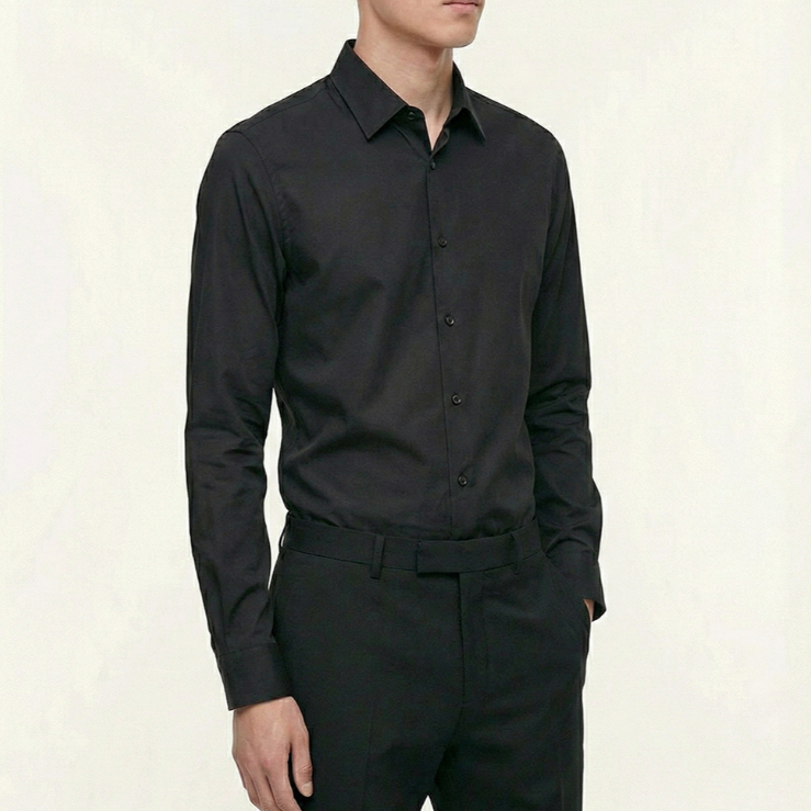 Meticulous Twill Black Slim Fit Shirt – เสื้อเชิ๊ตผู้ชายผ้า Twill สีดำ ทรงสลิมฟิต