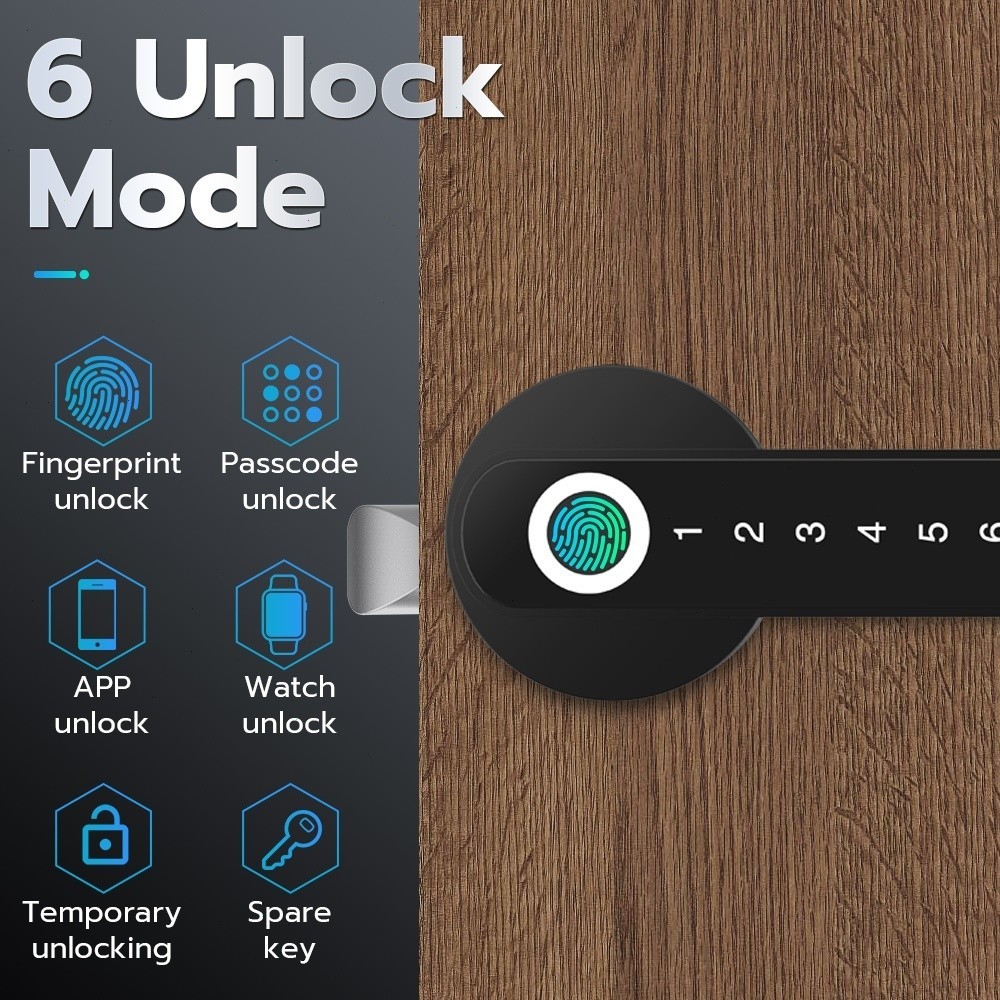 ล็อคลายนิ้วมือ digital door lock กลอนประตูดิจิตอล TUYA ล็อคประตูด้วยลายนิ้วมือ เหมาะสำหรับความหนาของประตู 35-55 มม