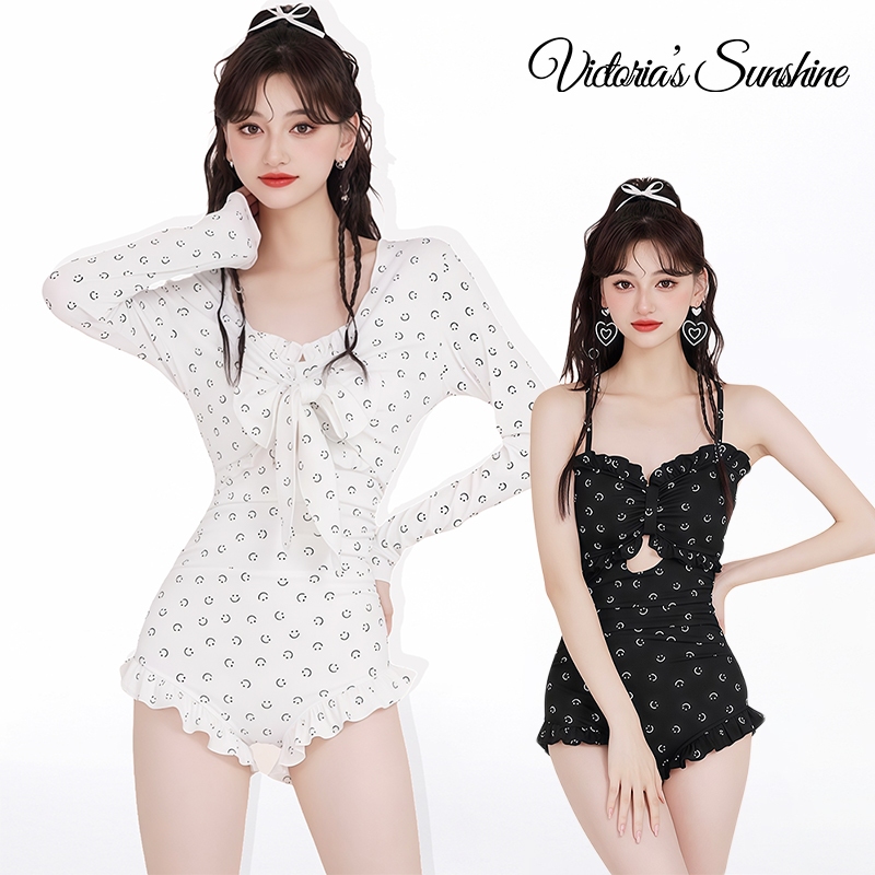 ชุดว่ายน้ำผู้หญิง วันพีช ผ้าคลุม 2ชิ้น ชุดว่ายน้ำแขนยาว วันพีซ มีฟองน้ำ#1098