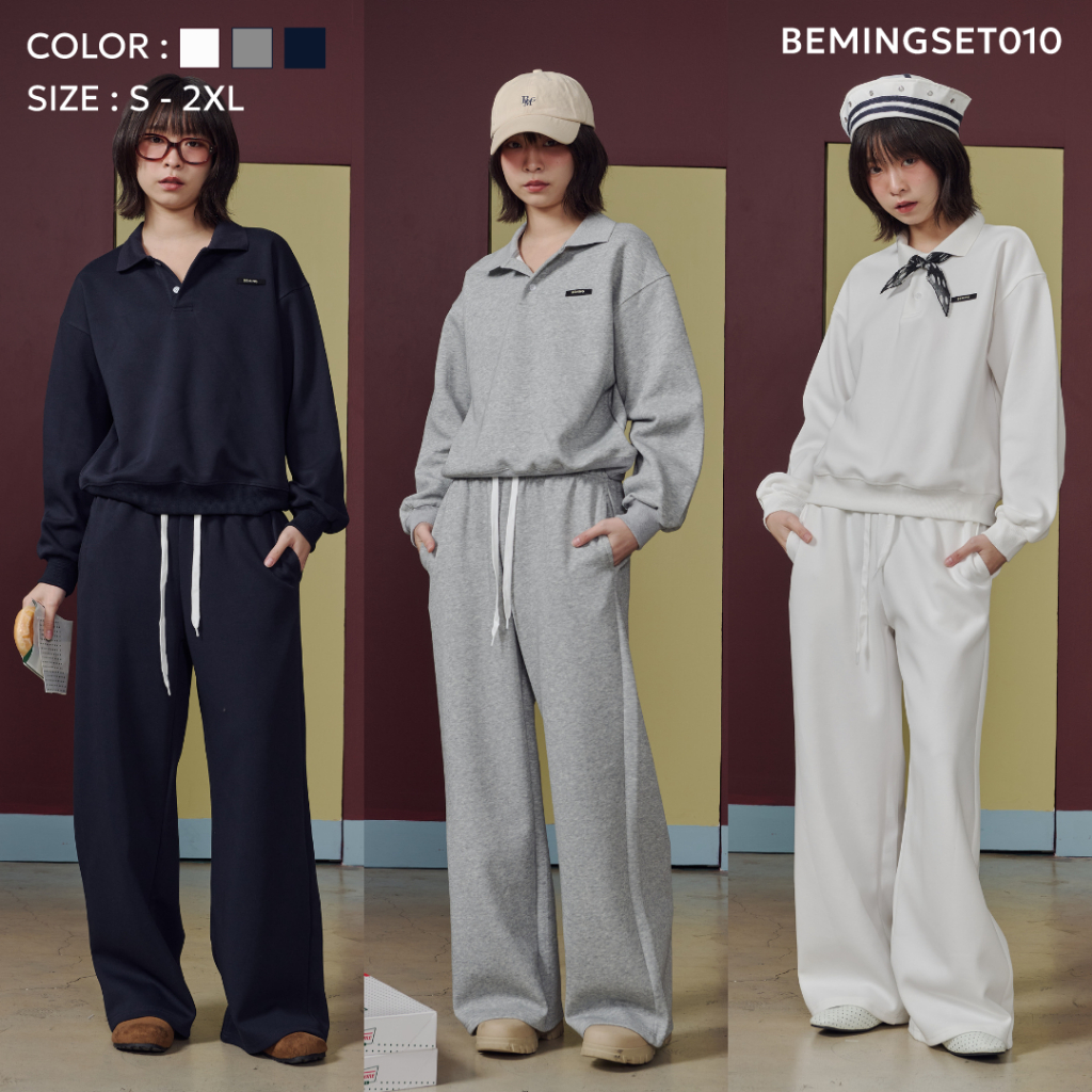 Bemingset010(S-2XL)-BMG Classic Polo Set - เซ็ตเสื้อแขนยาวคอปกกับกางเกงขายาว ลุคสุภาพ ใส่สบายทั้งวัน