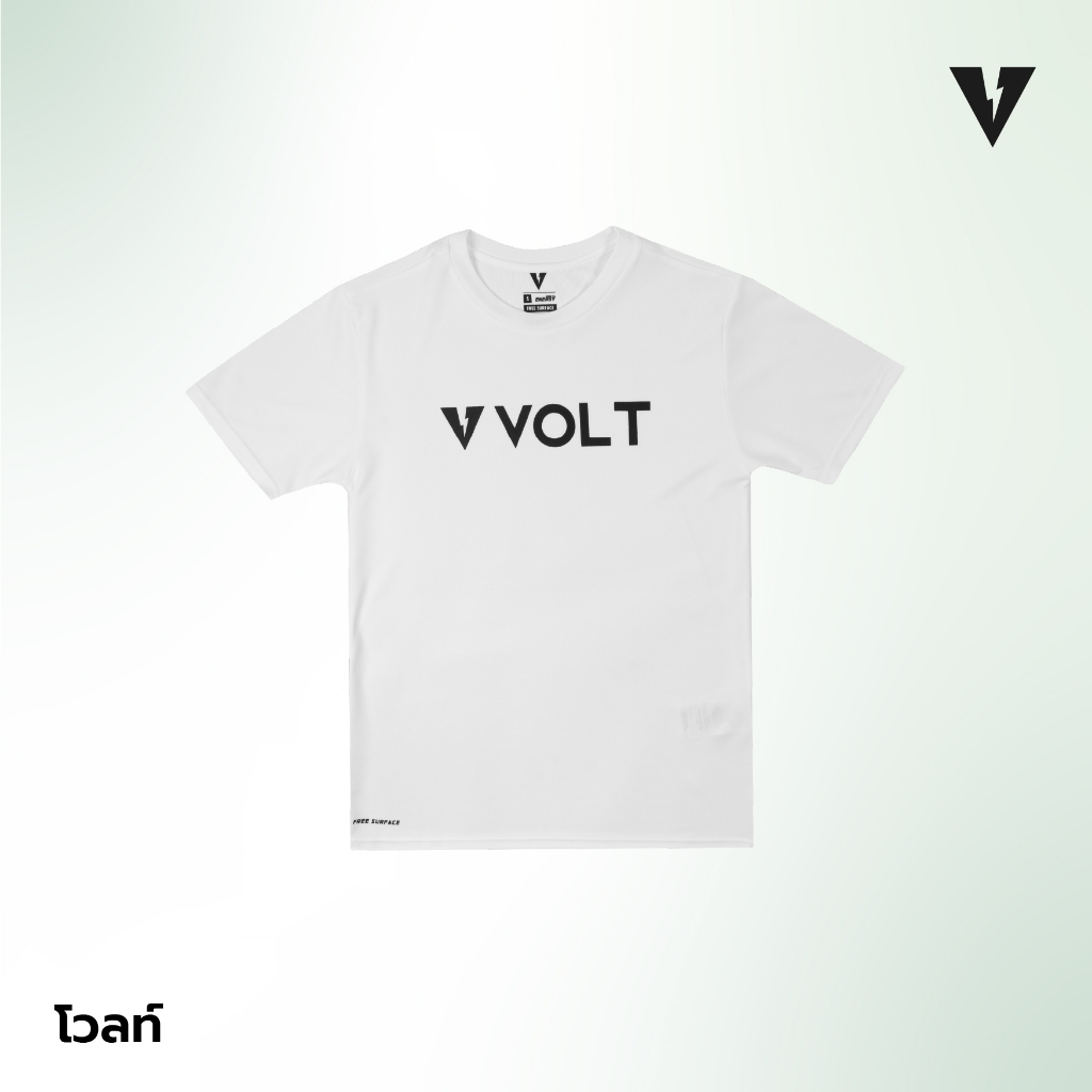 VOLT เสื้อยืดสปอร์ต สกรีนลาย สีขาว MOMENTUM 005 WHITE ระบายอากาศดี เสื้อกีฬาแห้งไว