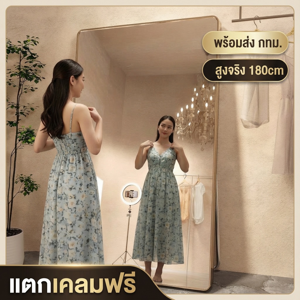 MOK กระจกเต็มตัว 170*60cm ใหญ่จัมโบ้ (มีประกันแตกเคลมฟรี!) กระจกยาว ส่องสวยไม่หลอกตา กรอบอลูมิเนียม 