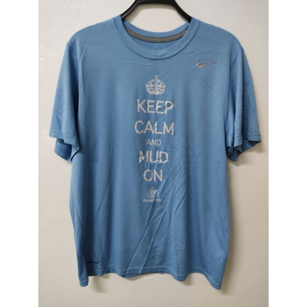 เสื้อกีฬา แบรนด์แท้ สีฟ้า สกรีน keep calm and mud on

