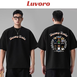 (ผ้าฝ้าย100%) Luvoro 2025 เสื้อยืด เสื้อยืดชาย oversize T-sh…