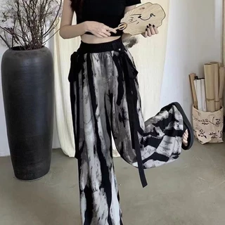 Soft Ice Silk wide leg women pants กางเกงยาว กางเกงขายาว กางเกงสบายๆ เกงเอวสูง หลวม simple long pants