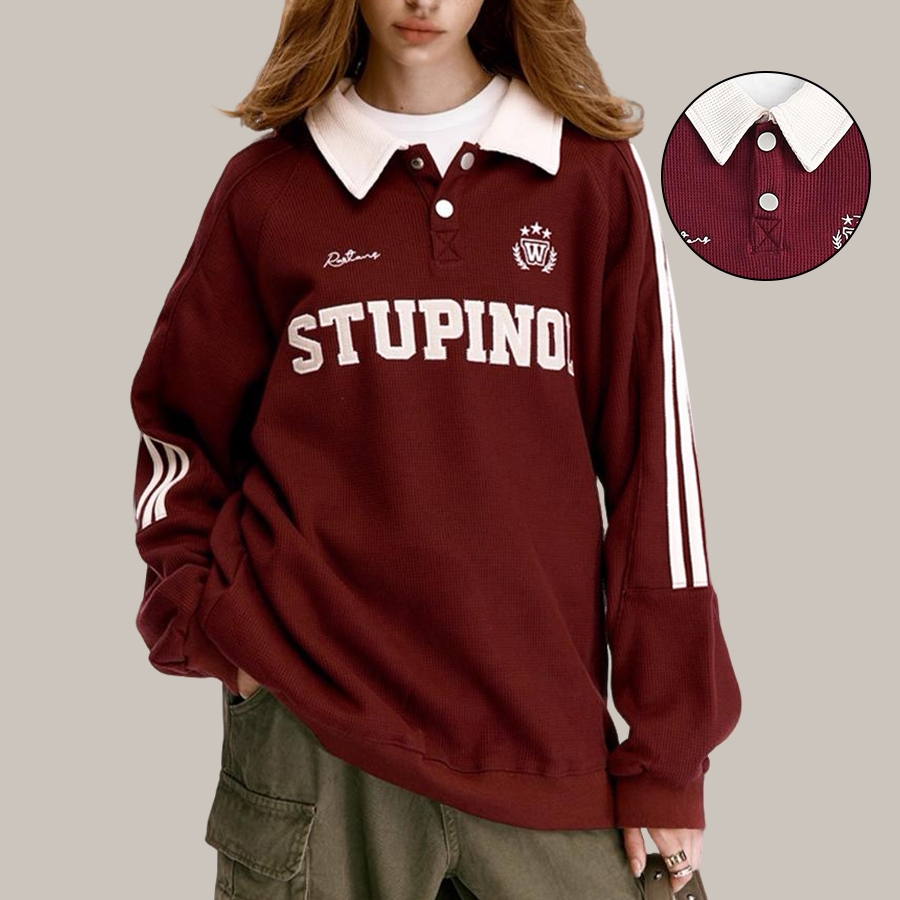 Chaistyle เสื้อแฟชั่น POLO วินเทจ ชุดคู่รัก สันทนาการ ผ้าลายวาฟเฟิล