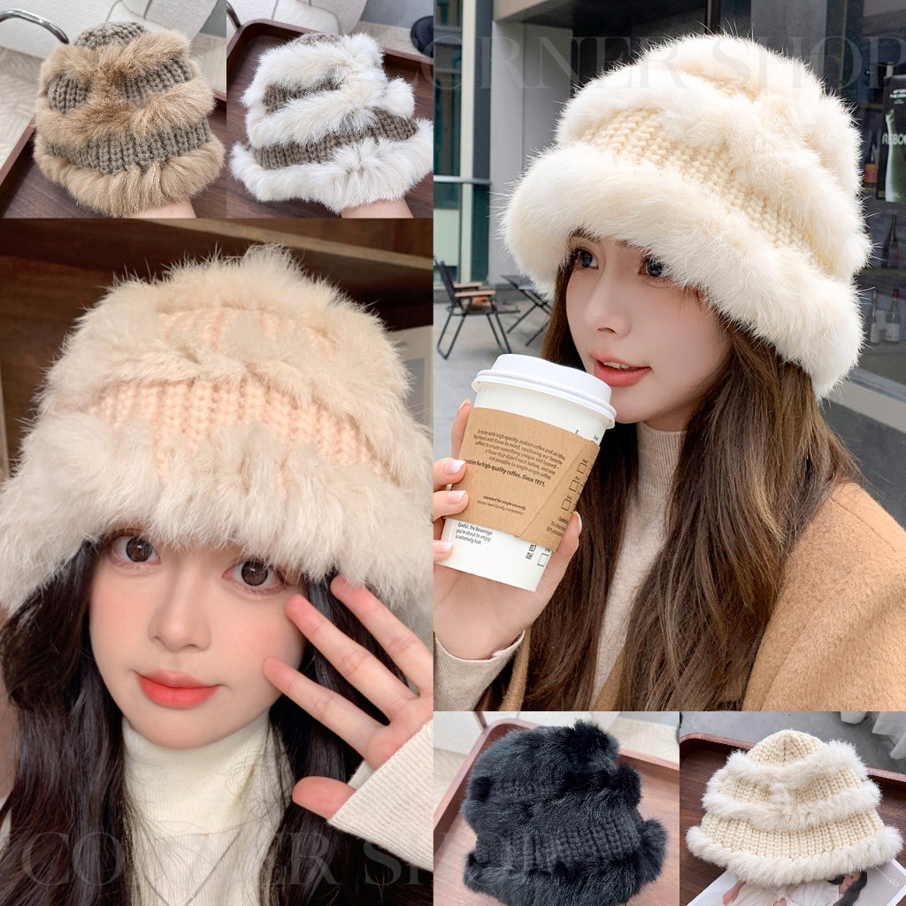 (HWI）❤ ส่งฟรี ❤พร้อมส่งจากไทย หมวกไหมพรม ทรงสวย สไตล์เกาหลี ทรงบัคเก็ตกันหนาว เหมาะสำหรับสายคอนเท้นท์ ถ่ายแบบ ถ่ายเซฟฟ