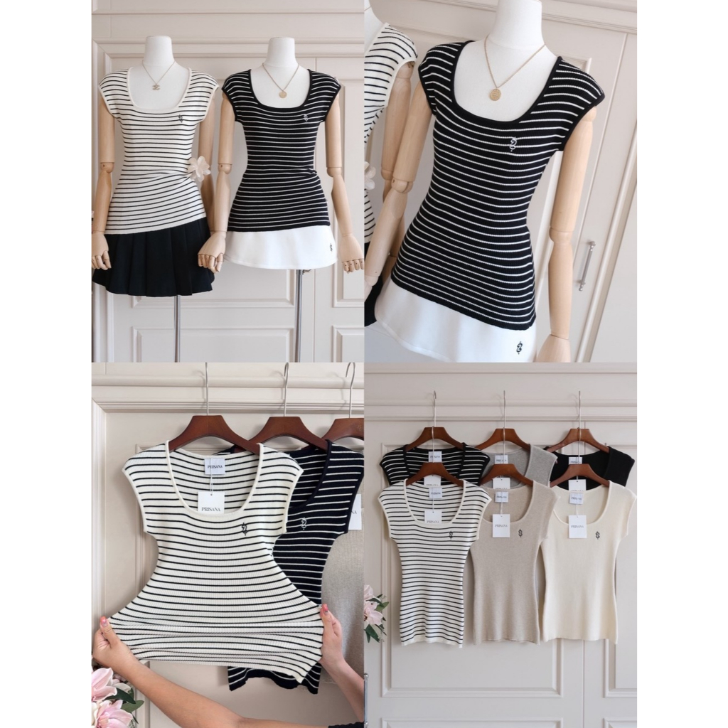 •PRISANA• PSN 92087 เสื้อไหล่ล้ำงานไหมพรม ดีไซน์ทรงคอเหลี่ยม แพทเทิร์นนี้ช่วยพรางต้นแขน