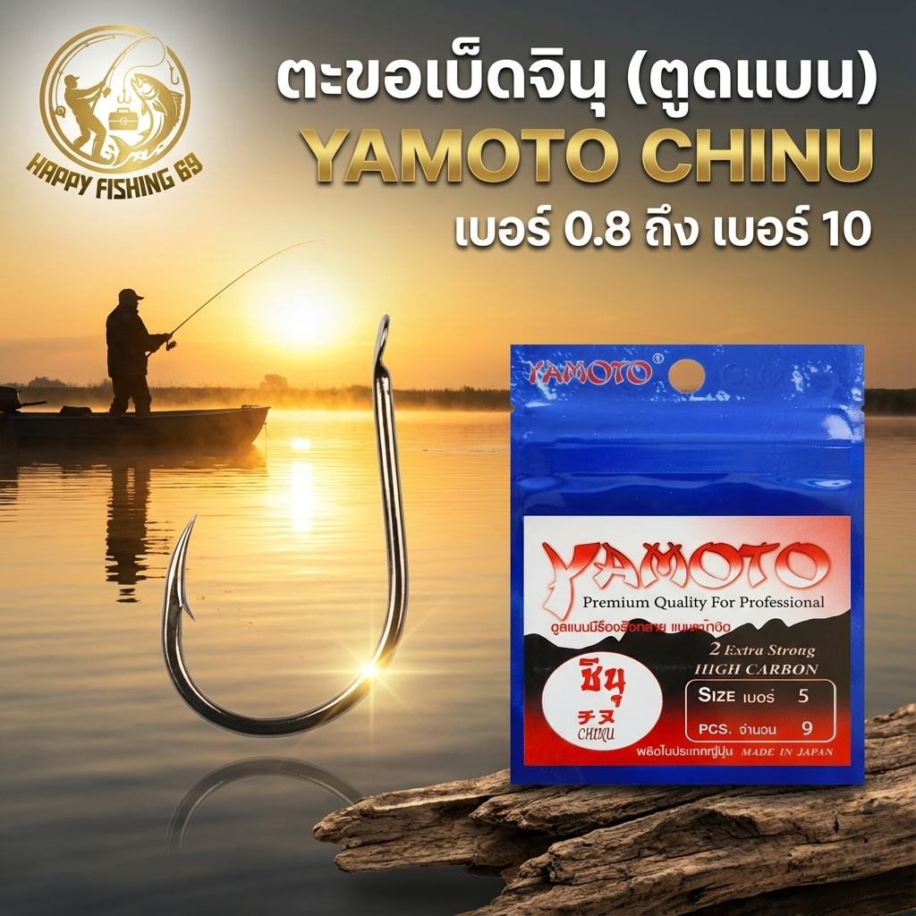 [item022] ตะขอเบ็ดจินุ (ตูดแบน) YAMOTO CHINU เบอร์ 0.8 ถึง เบอร์ 10