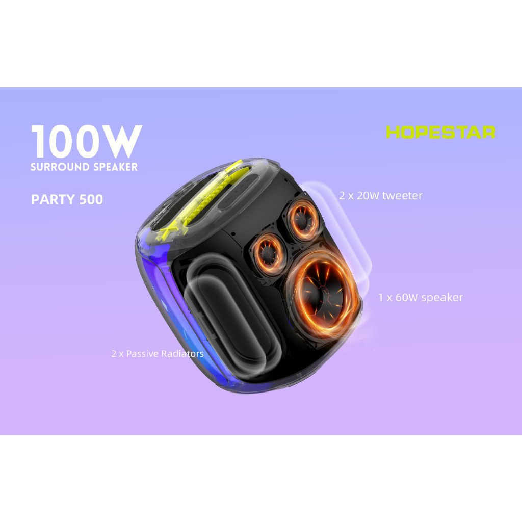 Hopestar PARTY 500 – ลำโพงบลูทูธปาร์ตี้ 100W พร้อมไมค์คู่ไร้สาย ของแท้ประกันศูนย์ไทย 1ปี