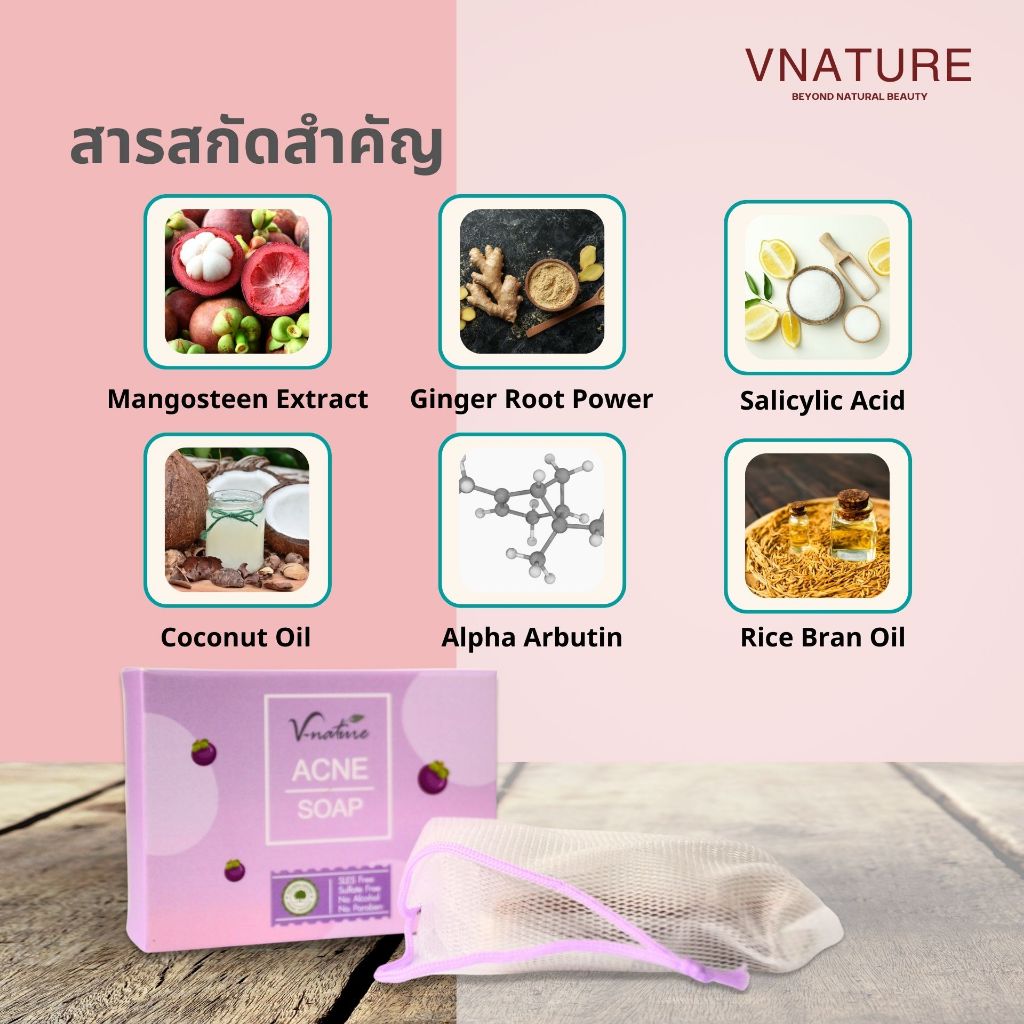 สบู่ลดสิว รอยสิว VNATURE Pimple&Whitening Soap สิวอุดตัน สิวอักเสบ ลดสิวผด สิวหลัง สบู่แก้สิว ผิวใส รูปที่ 2