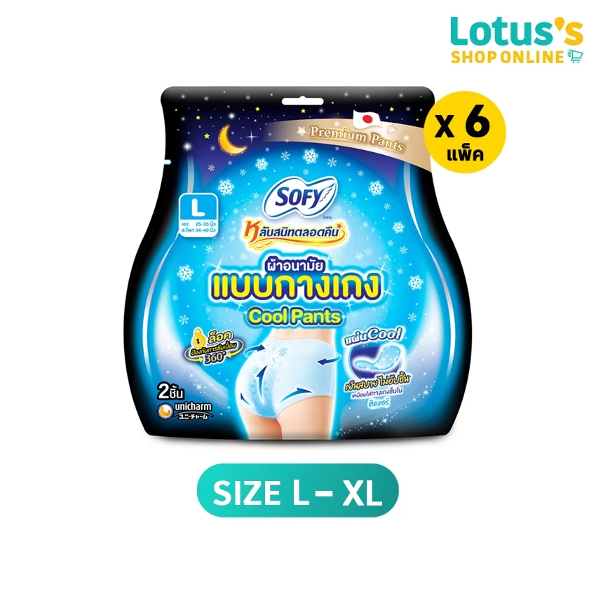 [ทั้งหมด 6 แพ็ค] โซฟี หลับสนิทตลอดคืน ผ้าอนามัยแบบกางเกง สูตรเย็น ไซส์ L-XL (แพ็ค 2 ชิ้น) SOFY LAB SANID TALORD KHUEN