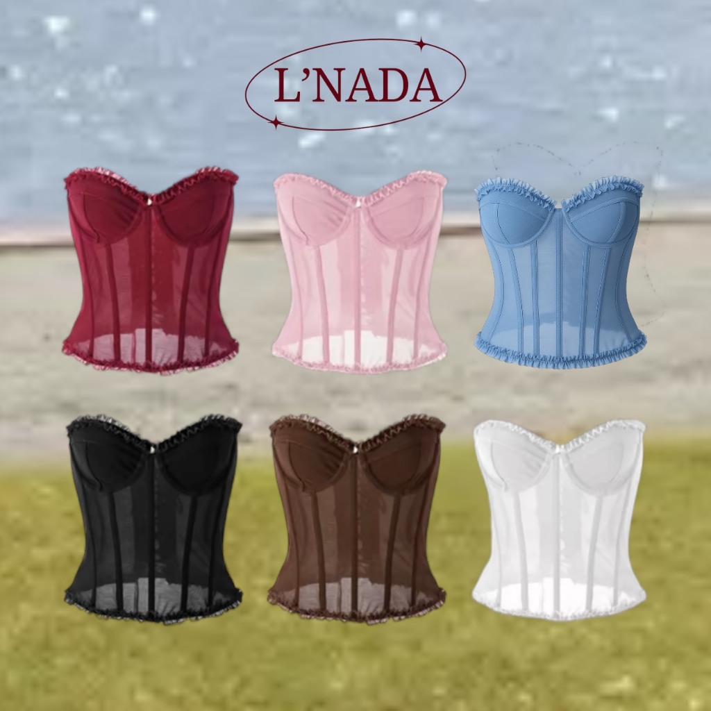 L'NADA【พร้อมส่ง】💫 คอร์เซ็ทเกาอก ซีทรู มี 6 สี มีซับใน ดีเทลร้อยเชือกด้านหลัง (51462THD)