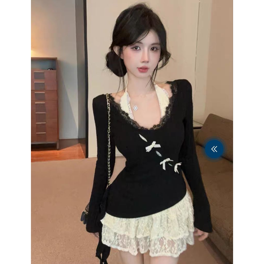 ชุดเดรส 2 ชิ้น สไตล์หวานเซ็กซี่ เดรสคล้องคอสุดหวาน พร้อมลุค หวานปนแซ่บ มาพร้อม เสื้อคลุมลูกไม้ (เสื้อคลุม + เดรส) - รูปที่ 6