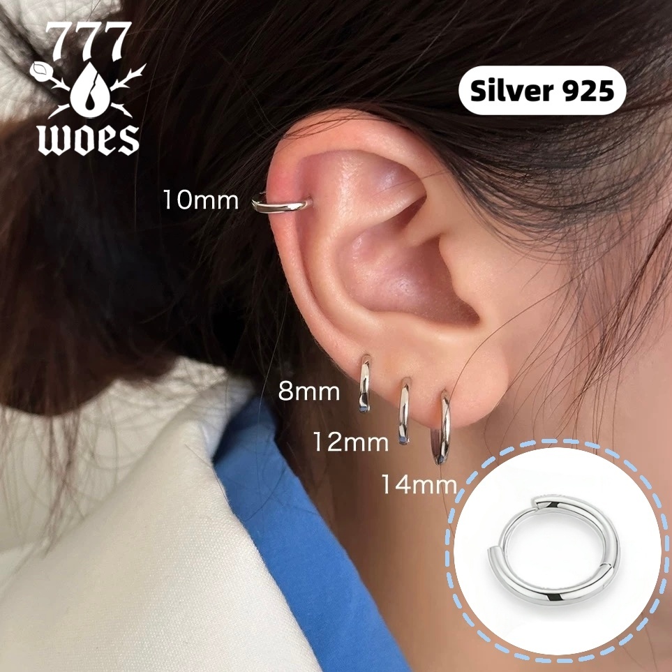 S925เงินแท้ต่างหูห่วงมินิมอลใส่เป็นห่วงหู/ห่วงกระดูกอ่อนได้ขัดเงาแบบไฮโพลิชแวววาว