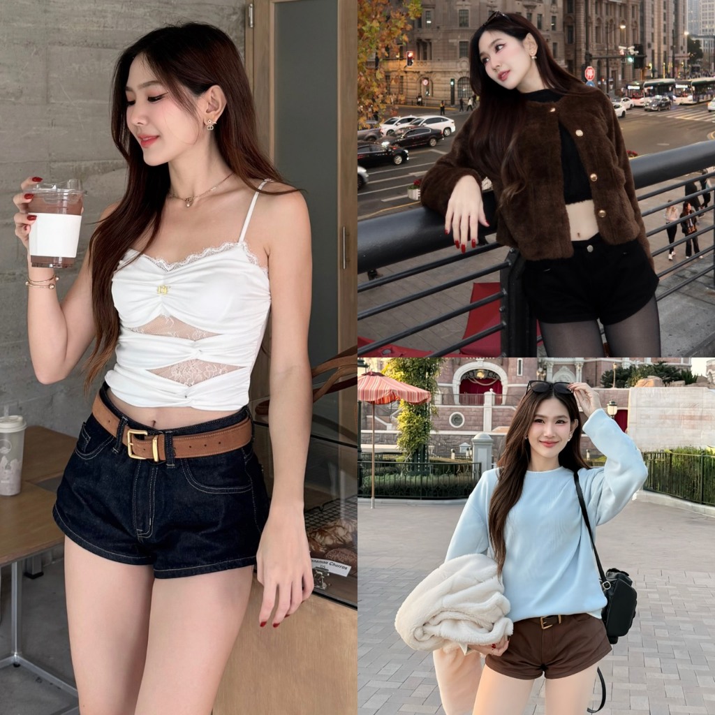 NICHARIS - กางเกงยีนส์ขาสั้นเอวต่ำ รุ่น Venti Shorts