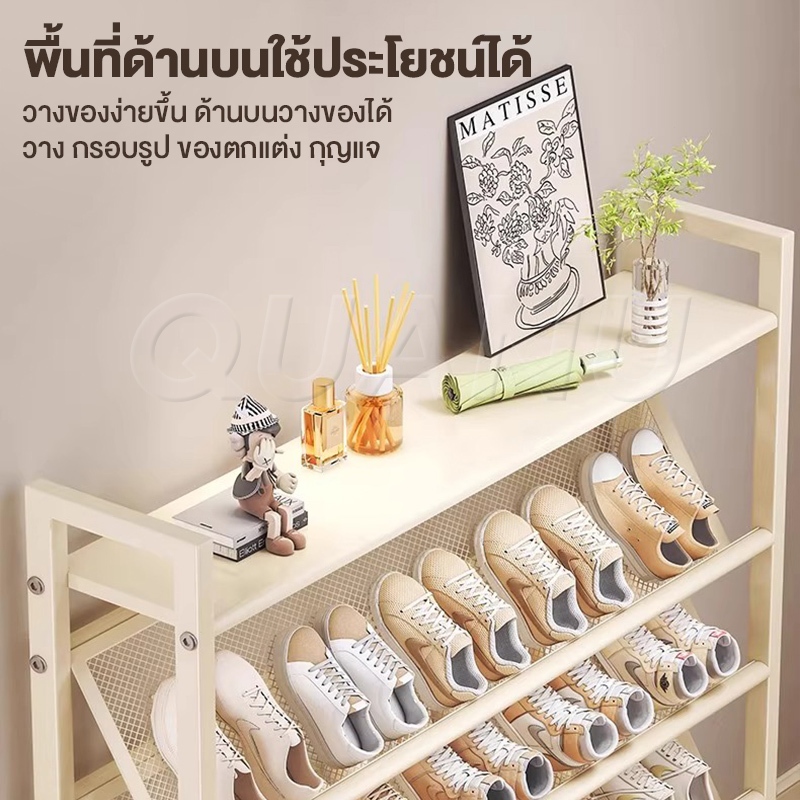 QUANU ชั้นวางรองเท้า ชั้นรองเท้า ชั้นวางรองเท้าแบบเรียบง่าย การออกแบบแบบพับได้ กันน้ำและกันสนิม ติดตั้งง่าย ทนทาน รูปที่ 3