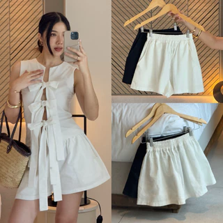 กางเกงขาสั้นเอวสม้อคผ้าคอตต้อนลินิน | Cotton bloom short |