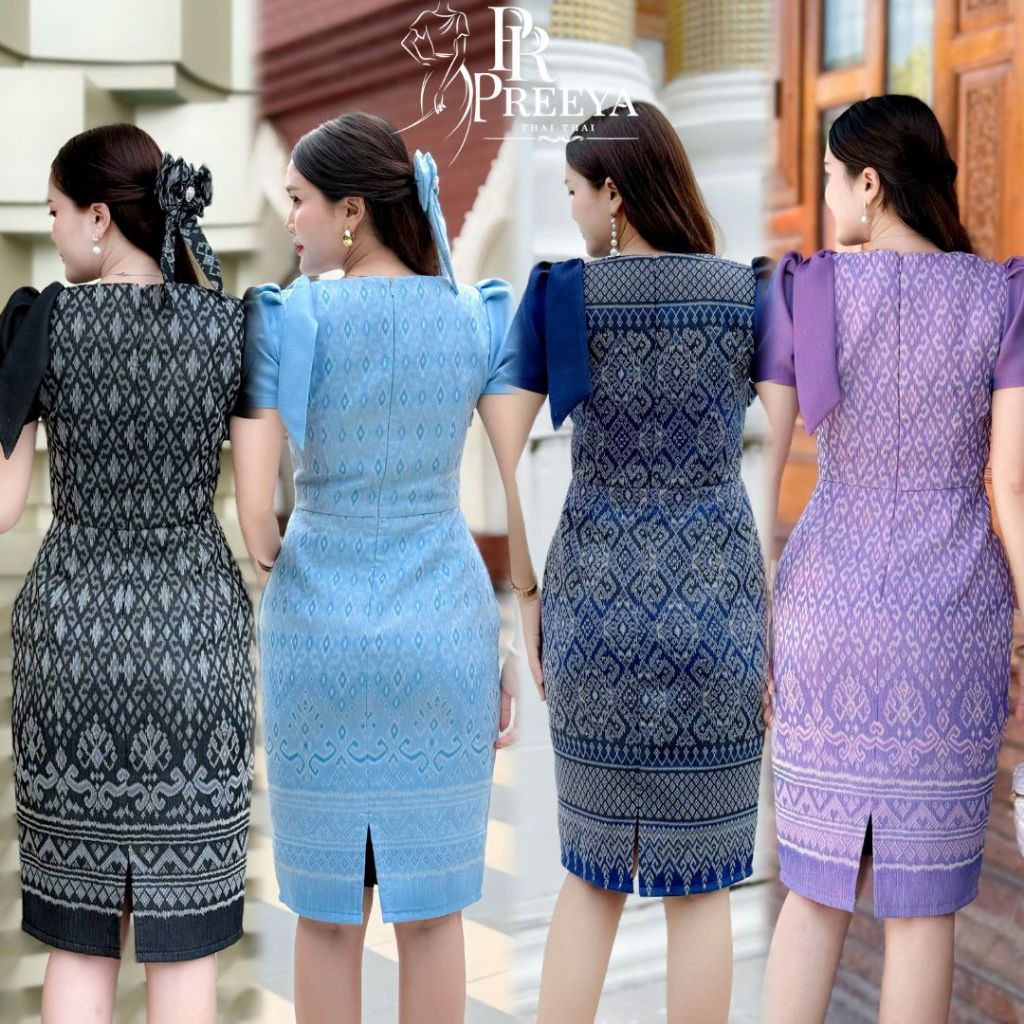 PR150 เดรสผ้าฝ้ายทอลาย ยกแขน อัดกาวทั้งชุด  แบรนด์ preeya มีไซส์S-4XL - รูปที่ 7