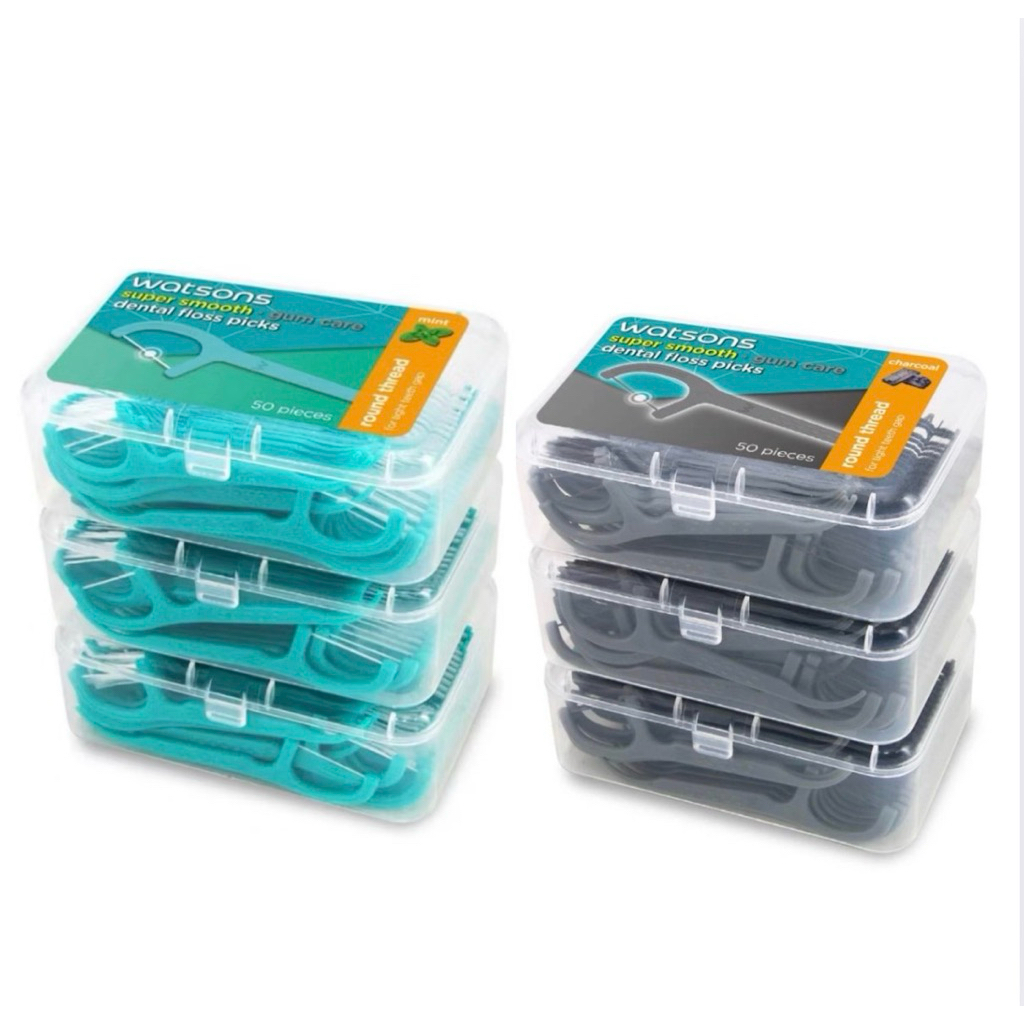 ไหมขัดฟัน watsons กลิ่นมิ้นท์/ชาร์โคล 50 ด้าม 3กล่อง