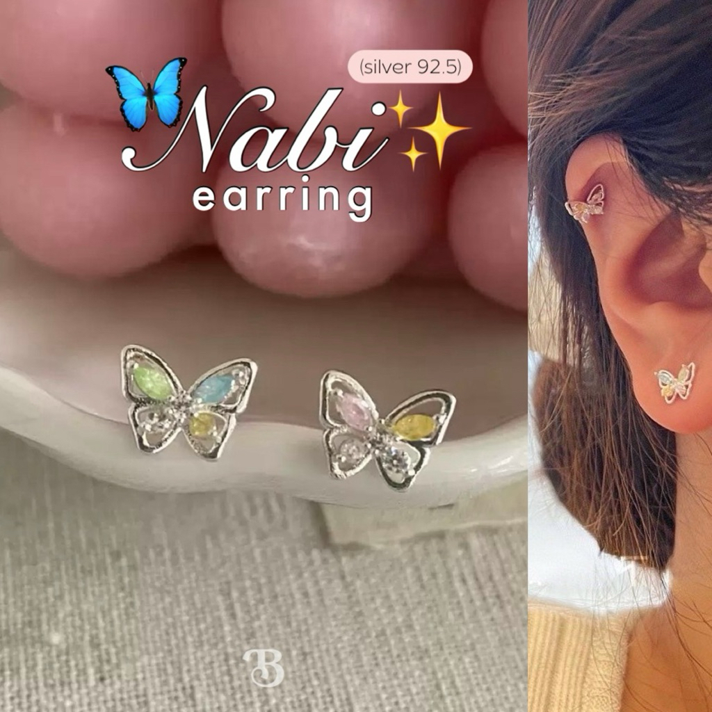 ꒰ (ราคาต่อคู่) ต่างหูผีเสื้อ Crystal Nabi คริสตัลหลากสี ก้านเงินแท้ ใส่ได้ทุกวัน – Burwoodstore ราคา ถูกที่สุด ดีลบีเคเค