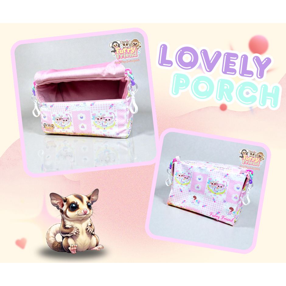 บ้านนอน Lovely Porch ซับผ้าฟรีส สำหรับบุชเบบี้ ชูการ์ไกรเดอร์ สัตว์เลี้ยงขนาดเล็ก