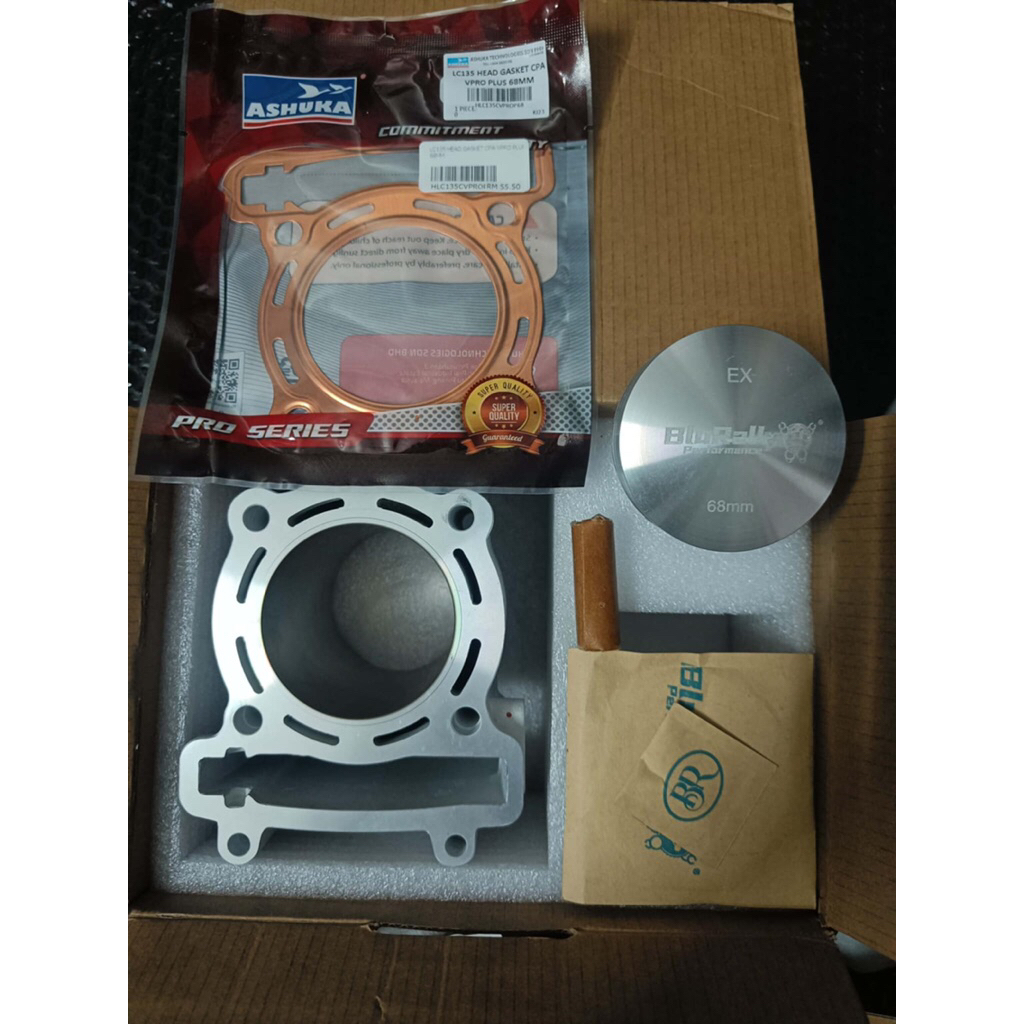 เสื้อสูบเซรามิค ลูก68-70มิล ปลอกยาวกว่าเดิม8มิล + ปะเก็นฝาสูบทองแดง  สำหรับspark135-exciter150-mslaz