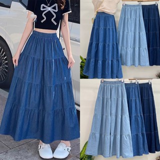 กระโปรงยีนส์ยาว36 แฟชั่นทรงสวย น่ารัก ผ้านิ่มใส่สบาย เอวสม็อ…