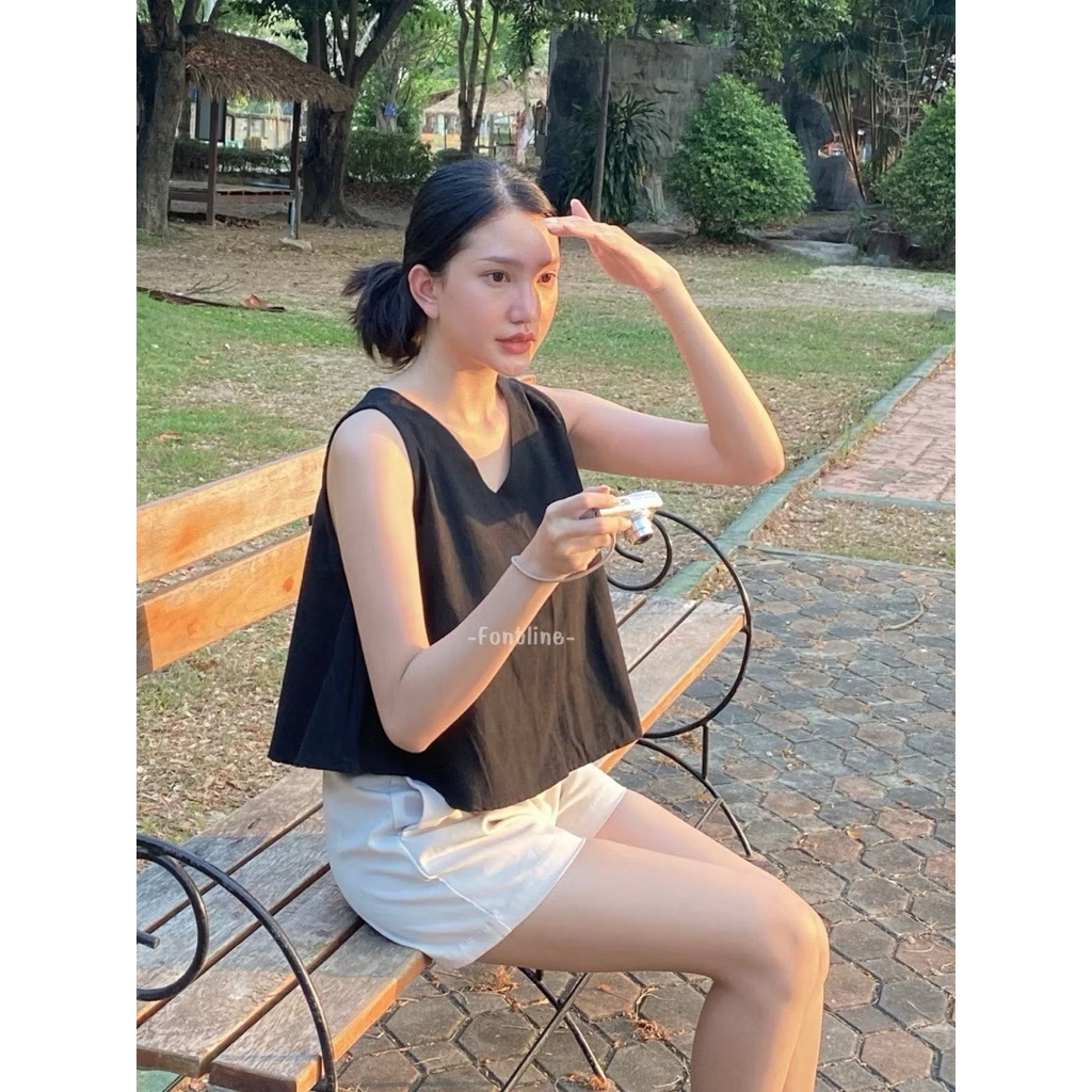 Fontline >> cotton linen vest in black