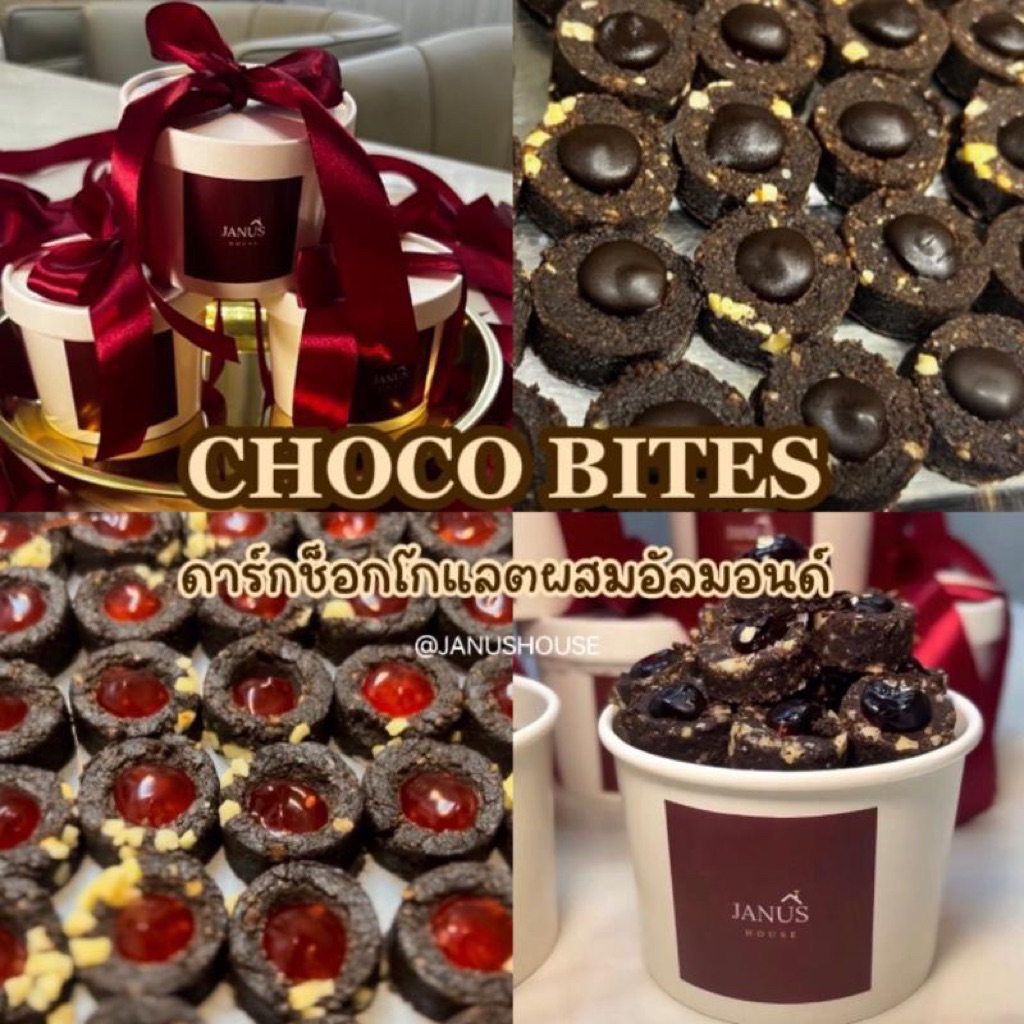 Choco Bites ดาร์กช็อกโกแลตผสมอัลมอนด์ ไส้แยมสตรอเบอร์รี่/ดาร์กช็อก Janus House *แช่เย็นเท่านั้น*