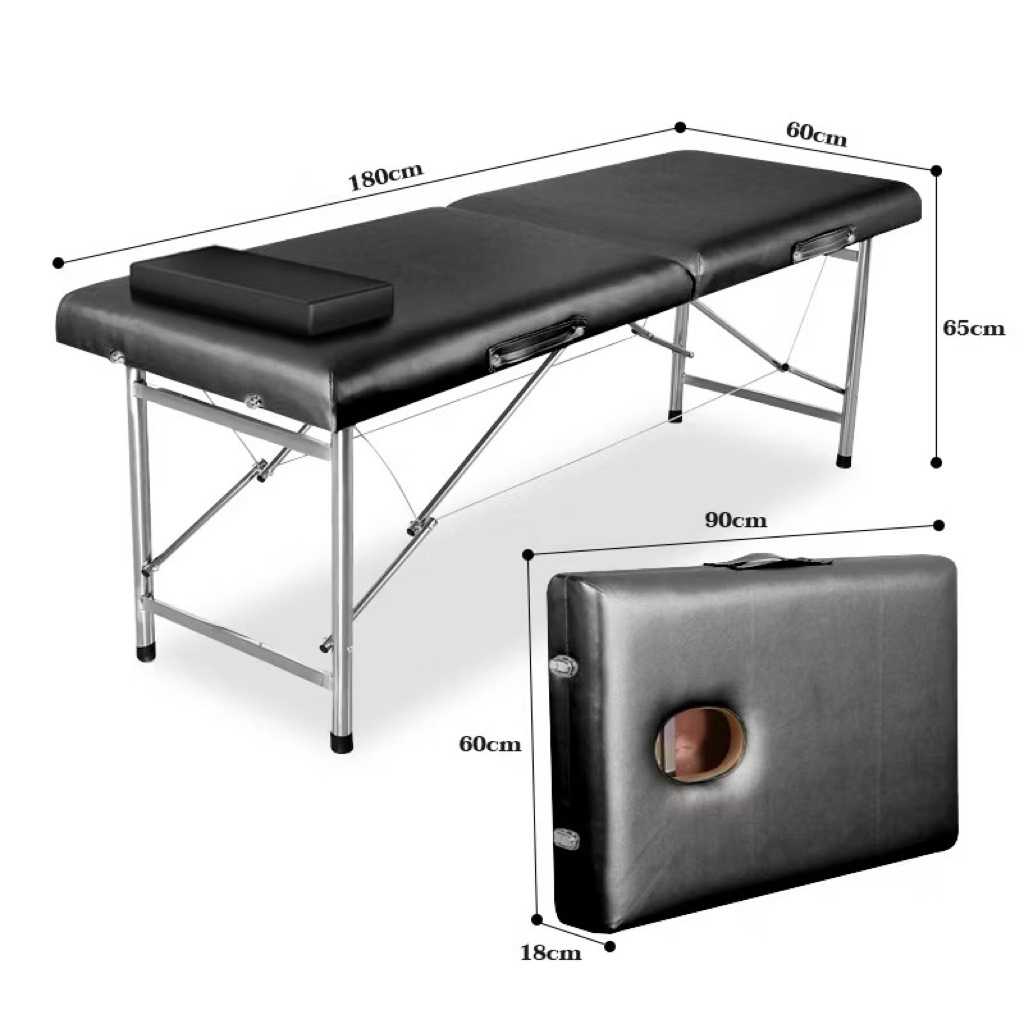 เตียงนวด พับเก็บได้ ขนาด180x60x65 เตียงเสริมสวย [มือ2 สภาพดี] โครงสแตนเลส PU ที่นอนหนัง เตียงสปา SPA