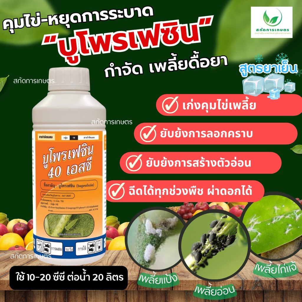 บูโพรเฟซิน40% ขนาด 1 ลิตร ยาเย็น คุมไข่เพลี้ย เพลี้ยอ่อน เพลี้ยกระโดด เพลี้ยจั๊กจั่น เพลี้ยแป้ง แมลงหวี่ขาว