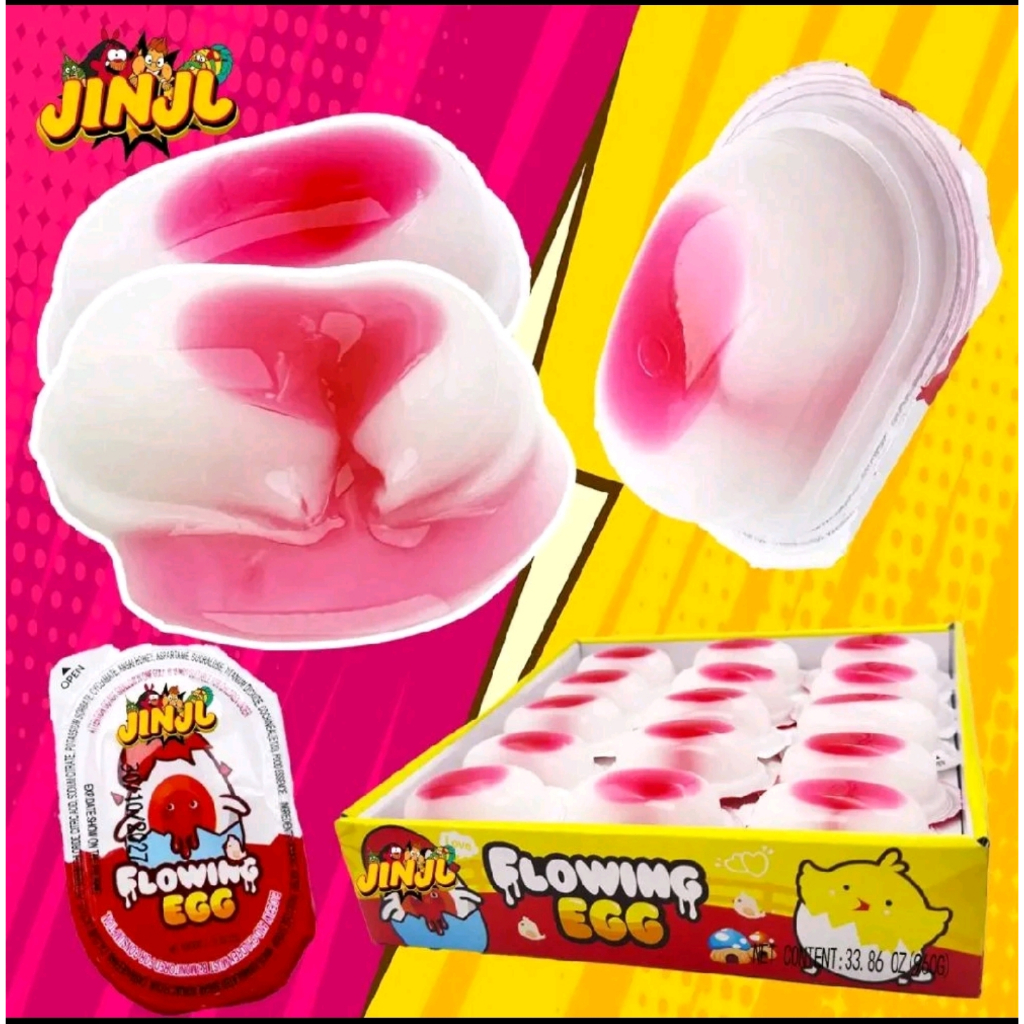 มีขายส่งชิ้นละ 2 บาท เยลลี่ไข่เยิ้ม สีแดง รส สตรอเบอร์รี่