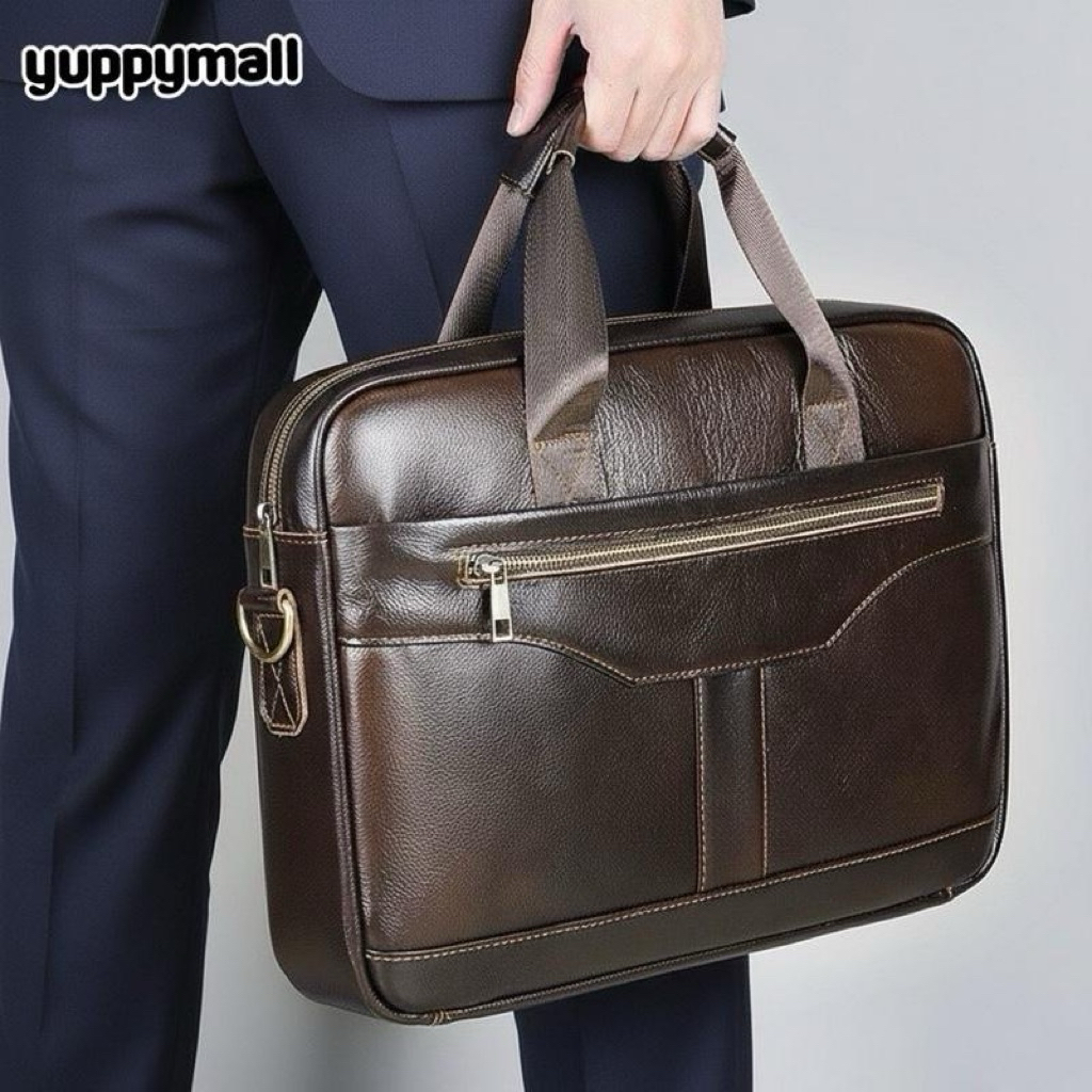 กระเป๋าหนังแท้ ทำจากหนังวัว สำหรับใส่เอกสาร โน้ตบุ้ค laptop ถือ/สะพาย พรีเมียม สำหรับผู้ชาย แฟชั่น พร้อมส่ง