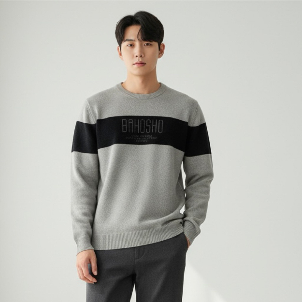เสื้อกันหนาวใหม่พรหมผู้ชายคอกลมลายริ้ว