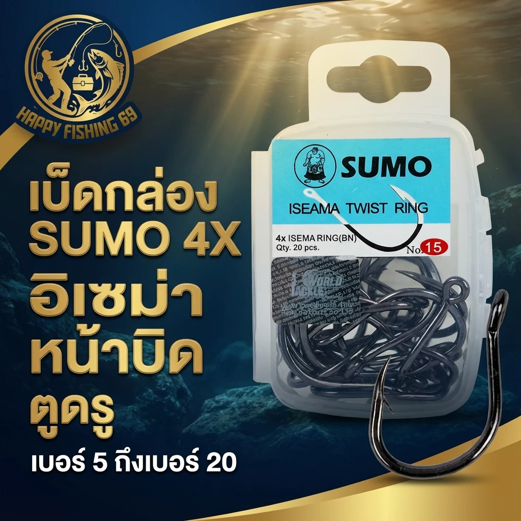 [item004] เบ็ดกล่อง SUMO 4X อิเซม่า หน้าบิด ตูดรู เบอร์ 5 ถึงเบอร์ 18