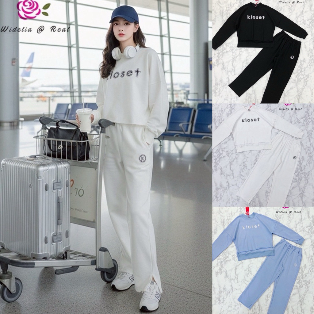 [Widelia @ Real] Set วอม เสื้อแขนยาวกับกางเกงขายาว อกสกรีน เสื้อทรงปล่อย หน้าสั้น หลังยาว