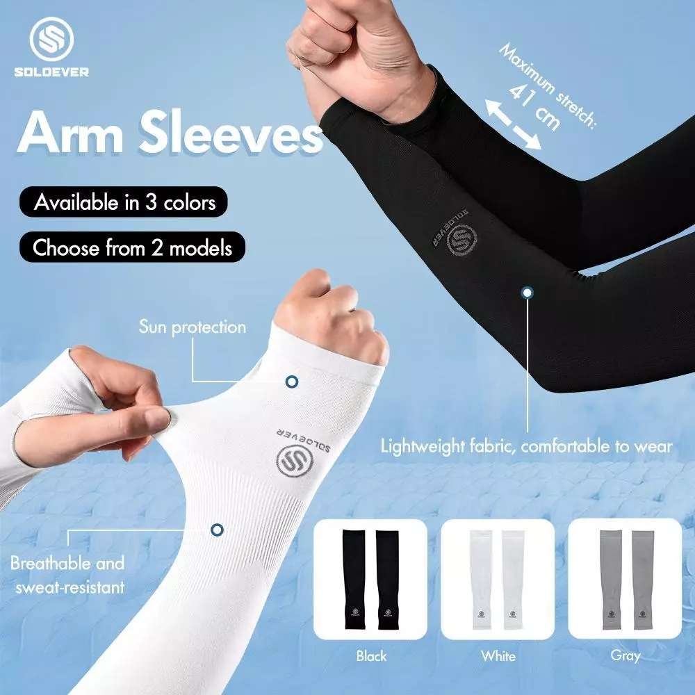 SOLOEVER ปลอกแขนกันแดด ป้องกัน UV 99% ผ้าละเอียด ปลอกแขนสวมนิ้ว ขนาด Free Size ใส่ได้ทั้งชายและหญิง เนื้อผ้านุ่ม ใส่สบาย
