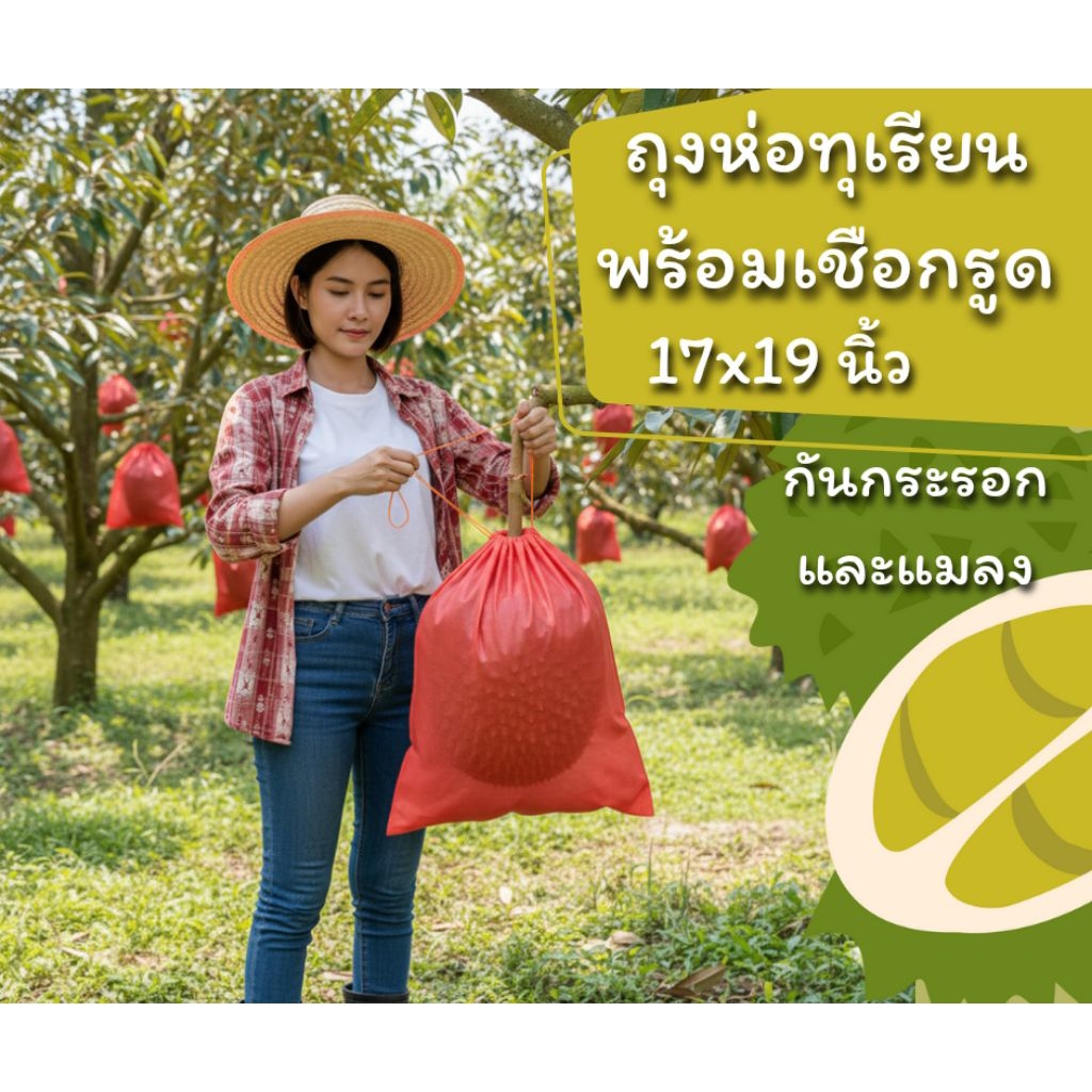 ถุงห่อทุเรียน ผ้าสปันบอนด์สีแดง และขาว ชุด5ใบ ทุเรียน ห่อทุเรียน