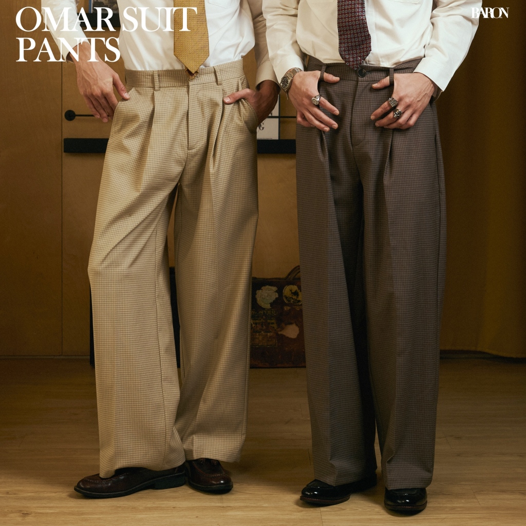 [กางเกง] BARON "OMAR" Pants กางเกงทรงขากระบอกใหญ่สไตล์เกาหลี สีน้ำตาลและเบจอ่อน
