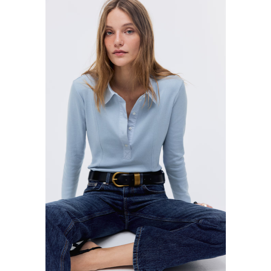 H&M(เอชแอนด์เอ็ม) เสื้อโปโลทรงเข้ารูป Women Fitted polo shirt 1323884_1