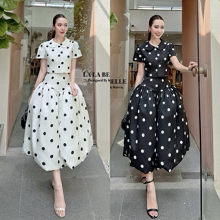 LA LA BELLE•เซตลายจุด2ชิ้นผ้าสูทอัดกาวผ้ามีน้ำหนักทรงเสื้อคอ…