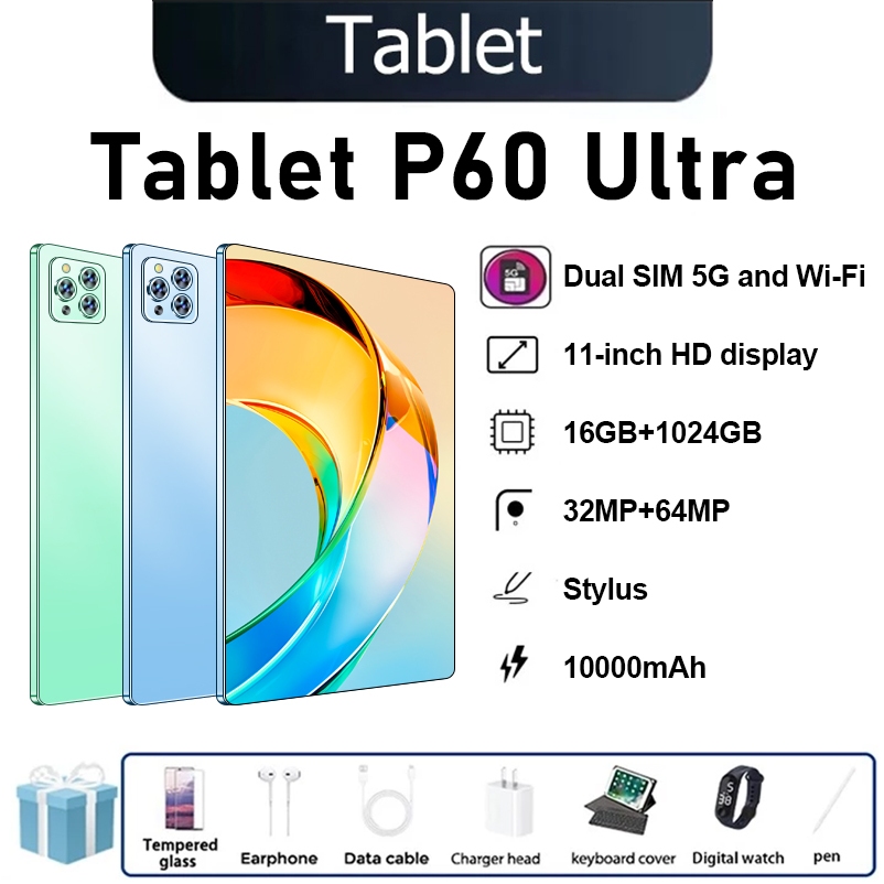 Tablet แท็บเล็ตอัจฉริยะ ซอฟต์แวร์สำนักงาน ความบันเทิง 10000mAh แบตเตอรี่ขนาดใหญ่ 16GB+1024GB เมนูภาษาไทย เกม Android