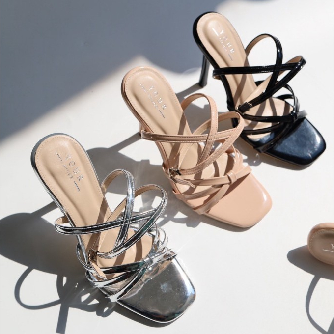 YOURSHOES B72 (เท้าอวบ +เพิ่ม 1ไซส์) / รองเท้าส้นสูง 4 นิ้ว รองเท้าผู้หญิง รองเท้ารัดข้อ