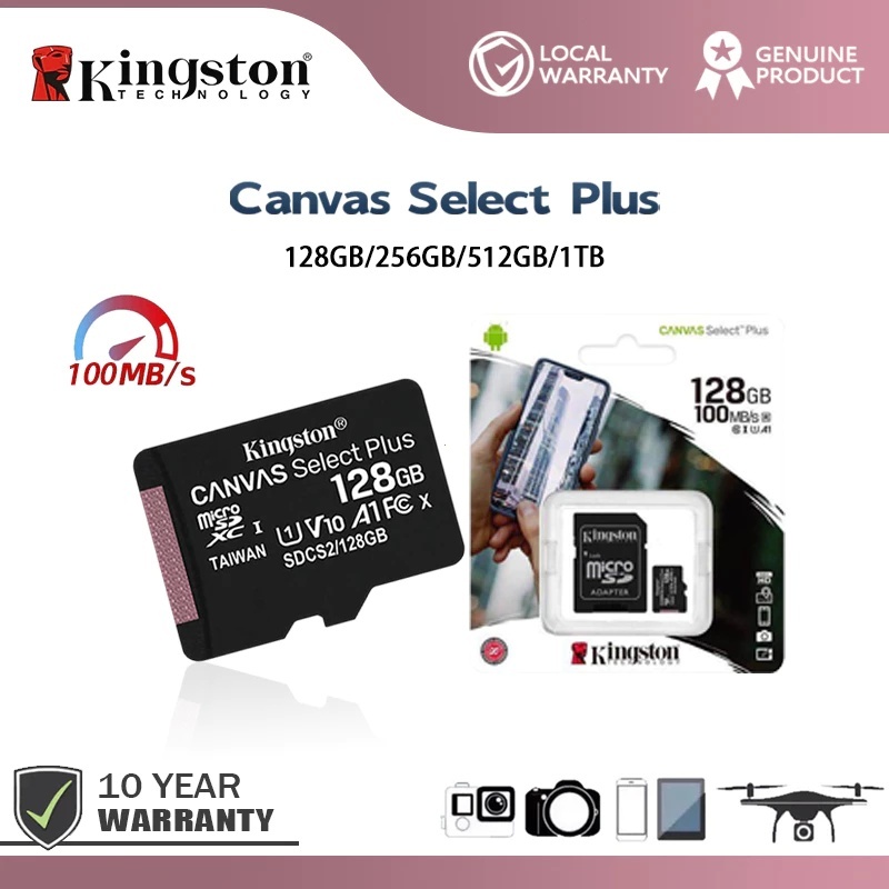 Kingston Canvas Select Plus MicroSD Card 128GB/256GB/512GB/1TB MicroSDXC Memory Card